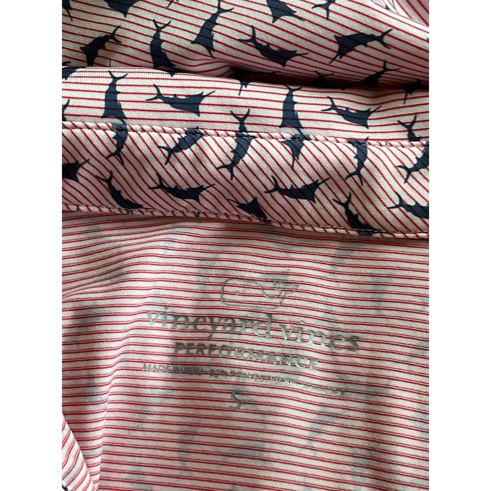 Vineyard Vines Polo Shirt Mens Adult Small White Red Stripes AOP Performance - Picture 11 of 12